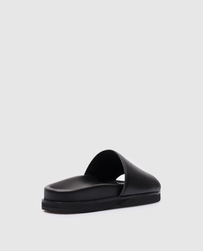 Off-White Черные кожаные шлепанцы Off Stamp с логотипом OWIT006C99LEA001