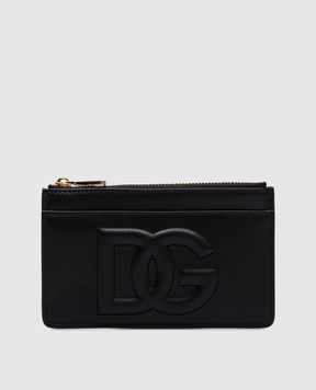 Dolce&Gabbana Черный кожаный картхолдер с фактурной монограммой логотипа BI1261AG081