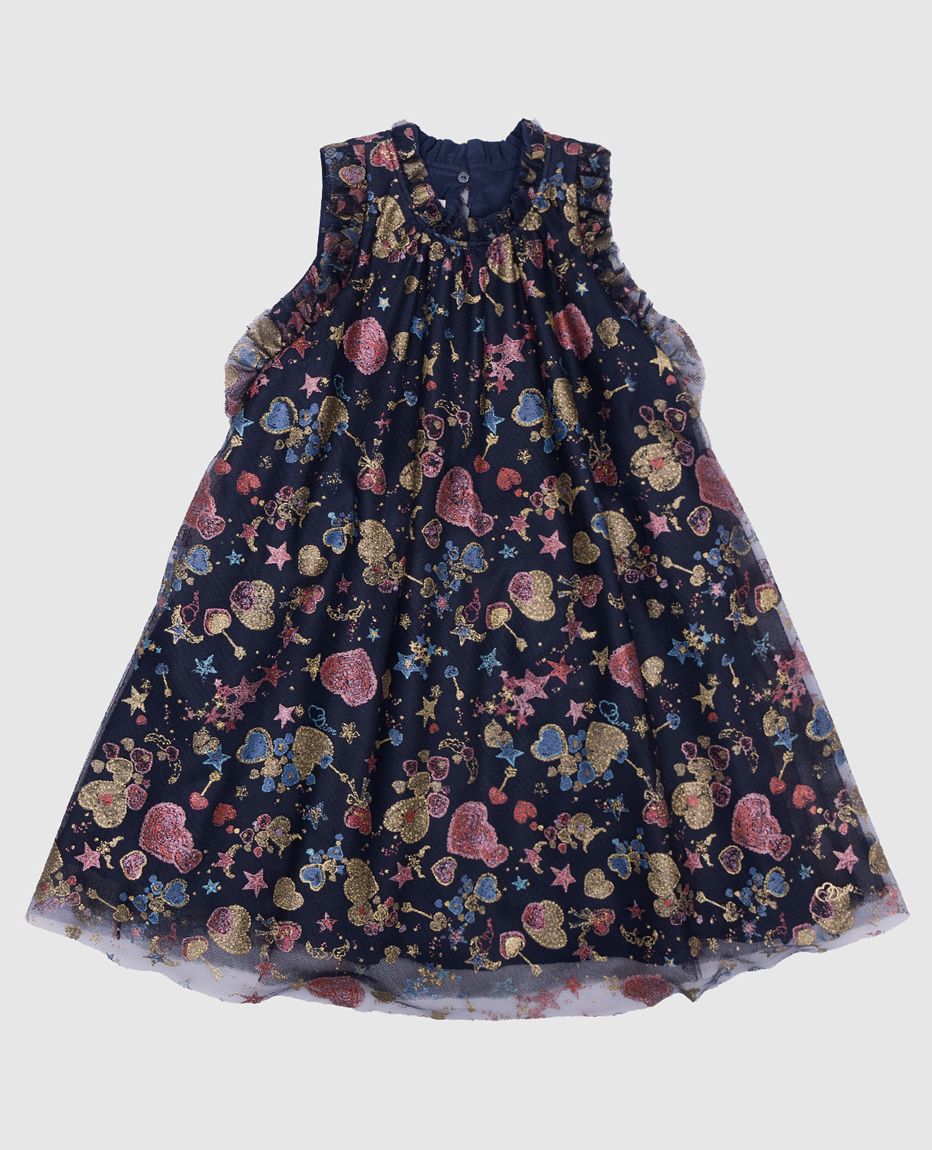 

Детское синее платье в принт, Синий, Платья Миди