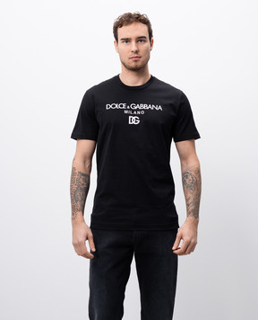 Dolce&Gabbana Чорна футболка з контрастним логотипом G8PD7ZG7B9X