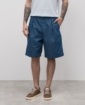 Loro Piana Синие шорты Reinga с леном и рамой. FAP3985