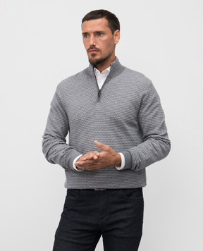Canali Серый джемпер из мериноса шерсти в узор MK02359C0015