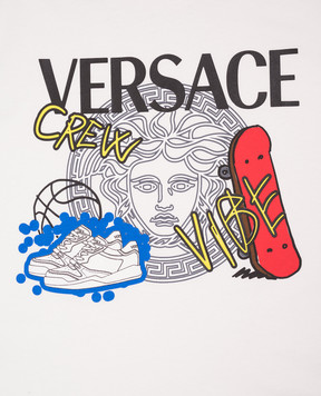 Versace Детская белая футболка с брендовым принтом 10182931A13078