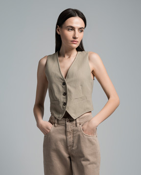 Brunello Cucinelli Бежевый жилет с леном с цепочкой мониль MH126HU826