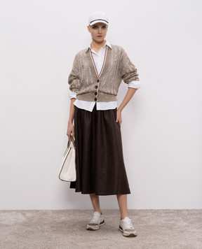 Brunello Cucinelli Коричнева спідниця міді з льону ML142G3767