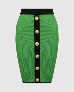 Balmain Зеленая юбка в фактурный узор CF0LC009KG41