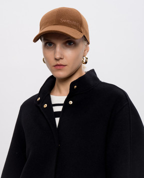 Saint Laurent Коричнева кепка з кашеміру з вишивкою логотипа 8425983YS58