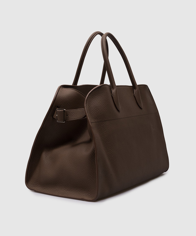 The Row Коричневая кожаная сумка-тоут Soft Margaux 15 с тиснением логотипа W1255L133 изображение 3