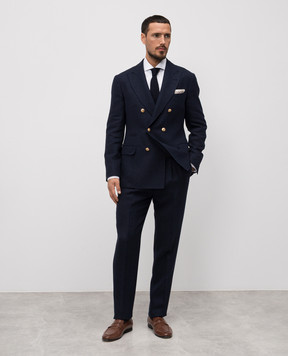 Brunello Cucinelli Синий костюм с леном, шелком и шерстью MR475LDPGP