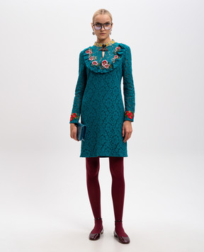 Gucci Зелена сукня з мережива з брошкою 448852