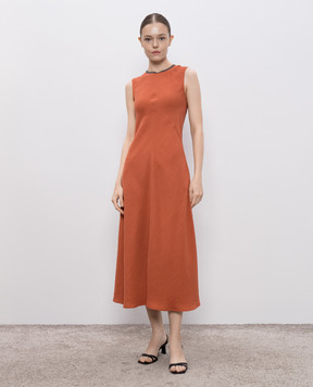 Brunello Cucinelli Оранжевое платье миди с леном с цепочкой мониль MPH26AFR61