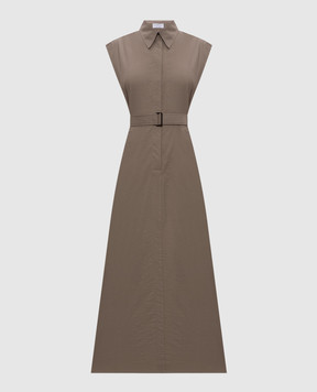 Brunello Cucinelli Коричнева сукня-сорочка з поясом ML140A5286