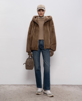 Brunello Cucinelli Коричневый свитер из шерсти, кашемира и шелка с цепочкой мониль M16222704