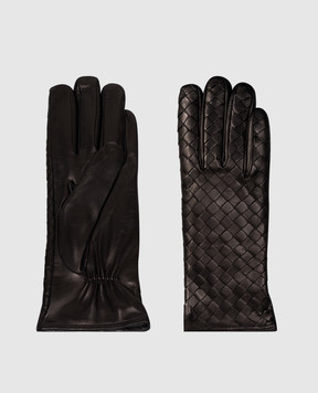 Sermoneta Gloves Чорні шкіряні рукавички з плетінням BW