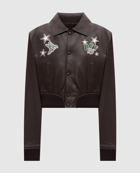 Off-White Коричнева шкіряна укорочена куртка Varsity OWEK00DS25LEA001