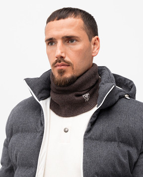Brunello Cucinelli Коричневый шарф-хомут из кашемира с вышивкой логотипа M22K90703