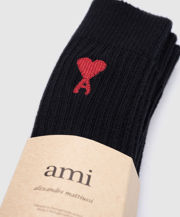 Ami Paris Набор черных носков с вышивкой логотипа USC003379 изображение 2