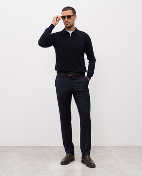 Bertolo Cashmere Синє поло з вовни та шовку у візерунок 902518002531