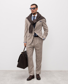 Brunello Cucinelli Бежевый костюм из шелка, шерсти и кашемира в клетку MA479LDFV2