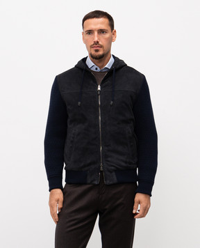 Canali Синяя комбинированная куртка с замшей и шерстью LE00145O70475