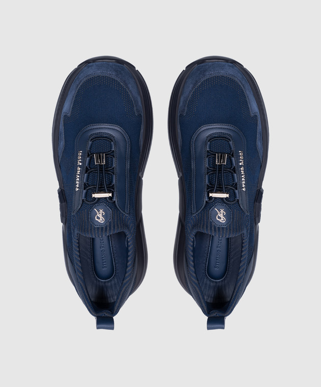 Stefano Ricci Синие кроссовки со вставками из кожи UZ27G6582TSSDPW изображение 4