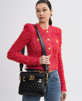 Balmain Черная кожаная сумка-мессенджер B-Buzz с геометрическим тиснением EN1DB530LHLB