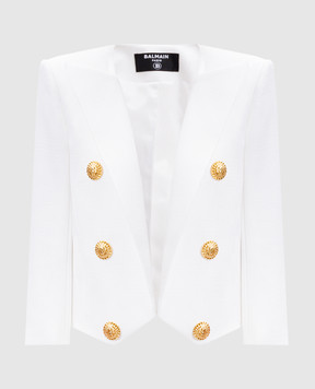 Balmain Белый укороченный жакет с акцентной брендовой фурнитурой EF1SC225VF21