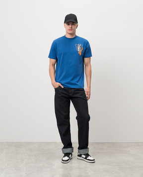 Off-White Синяя футболка с брендовым принтом OMAA027F24JER006