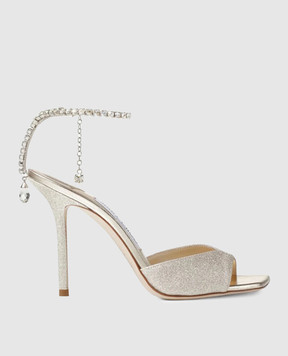 Jimmy Choo Золотисті босоніжки Saeda з глітером та кристалами SAEDASANDAL100GJV