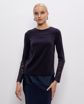 Brunello Cucinelli Синя блуза із шовку з вишивкою макраме M0S2883E10y