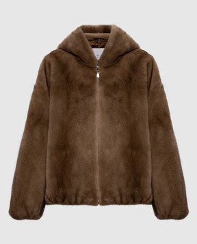 Rindi Коричневая шуба из меха норки с капюшоном 074VS025