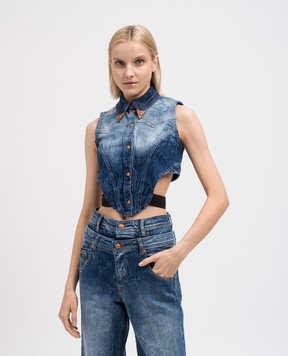 Versace Jeans Couture Синій джинсовий жилет з ефектом потертості з логотипом 76HAM257DW009M31