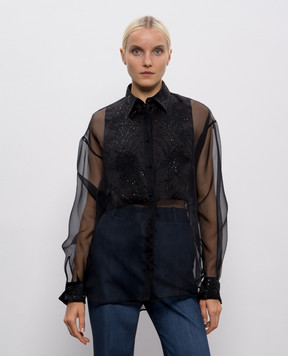 Ermanno Scervino Черная блуза из шелка с цветочной вышивкой D472K738CTRORG