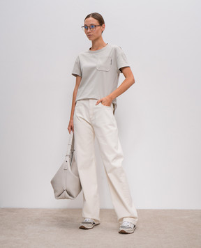 Brunello Cucinelli Бежевая футболка с цепочкой мониль с окантовкой из шелка M0T81EH900