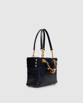 Balmain Синя шкіряна сумка-тоут Cabas 1945 з металевим логотипом FN0FD871LTFL