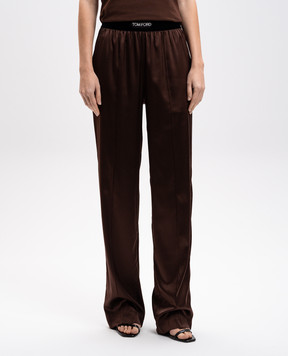 Tom Ford Коричневые брюки из шелка с логотипом. PAW397FAX881