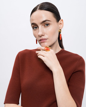 House of Fou Золотиста каблучка Fluid Coral з позолотою 22 карат FLID