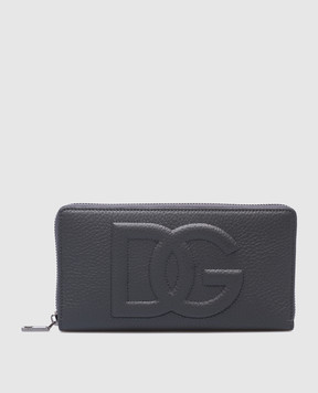 Dolce&Gabbana Серый кожаный кошелек DG LOGO с фактурным логотипом BP1672AT489