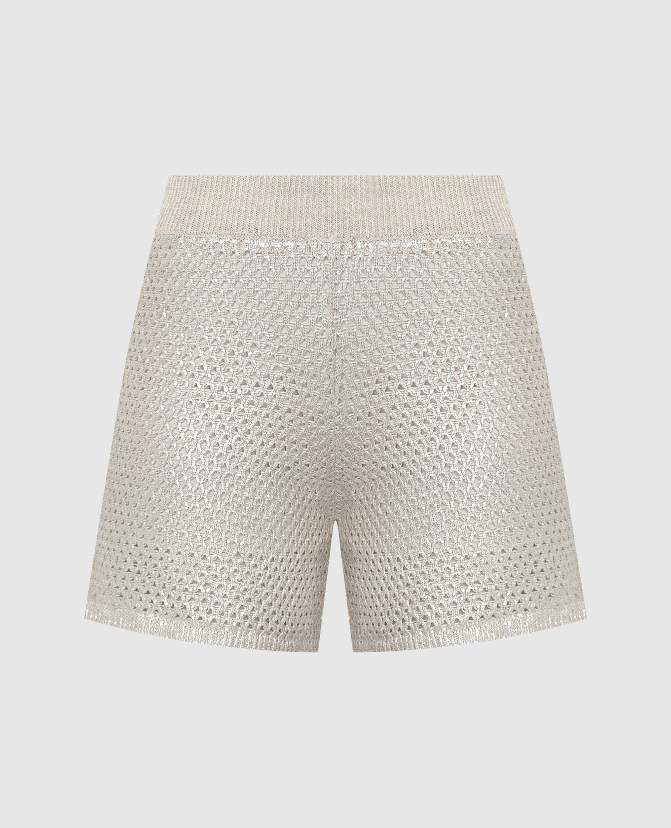 Beige openwork shorts with linen