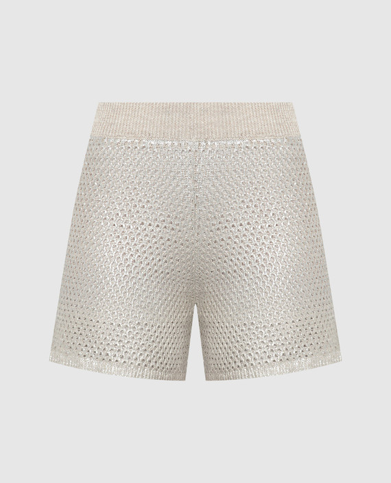 Beige openwork shorts with linen