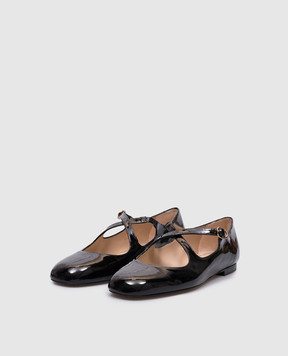 Stuart Weitzman Черные кожаные лакированные балетки CLEM SK070