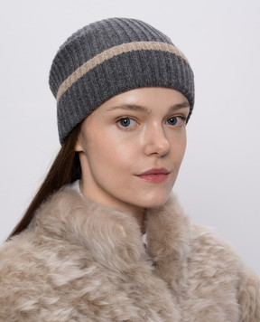 Brunello Cucinelli Сіра шапка з кашеміру з ланцюжком моніль M12504979