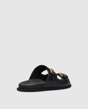 Dolce&Gabbana Черные кожаные шлепанцы с монограммой логотипа CQ0632AS738