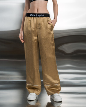 Palm Angels Коричневые брюки с льном с логотипом. PWCA117S24FAB0016110