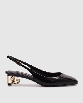 Dolce&Gabbana Черные кожаные глянцевые слингбеки с монограммой логотипа. CG0913A1037