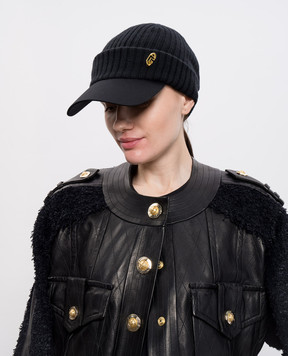 Balmain Чорна кепка з вовни в рубчик FF1XA465MH59