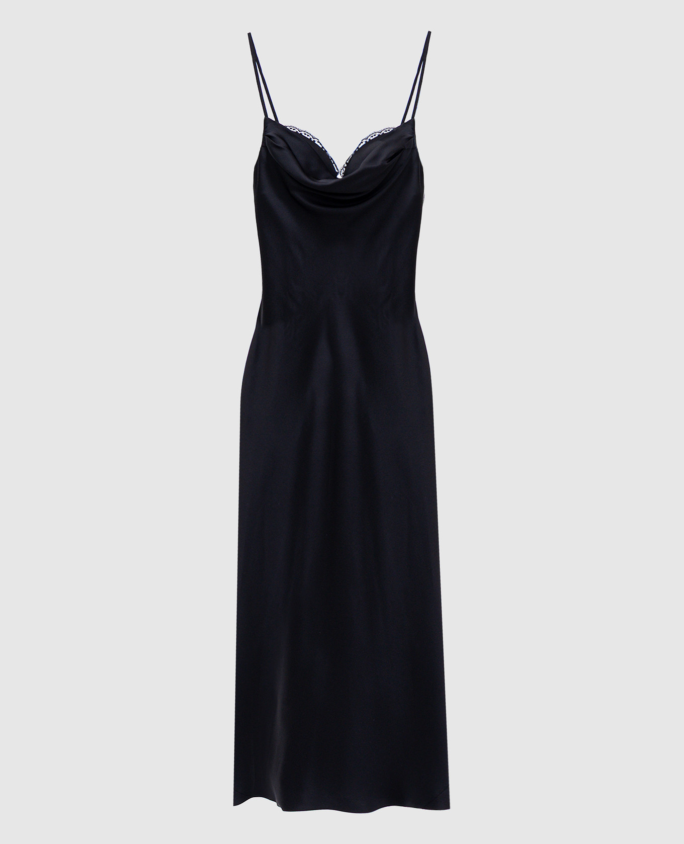 

Черное платье-комбинация из шелка с кружевом, Черный, Повседневные платья