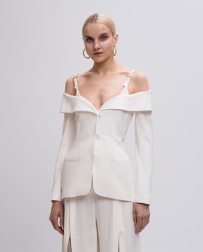 Thierry Mugler Белый жакет с шерстью с открытыми плечами 25S1VE0453196