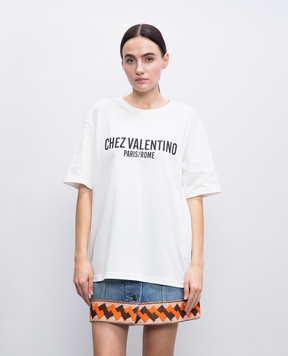 Valentino Белая футболка с принтом надписи CHEZ VALENTINO 6B3MG24Q95W