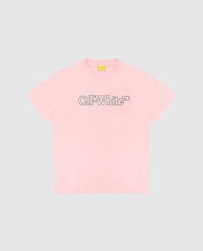 Off-White Детская розовая футболка с принтом логотипа OGAA001S25JER001